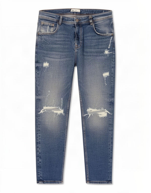 Zara Mens Crop Distressed Skinny Jeans EU 44 Grande W34 L26 Azul Algodão