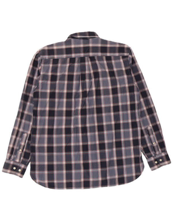 Camisa masculina Tommy Hilfiger média xadrez azul marinho de algodão
