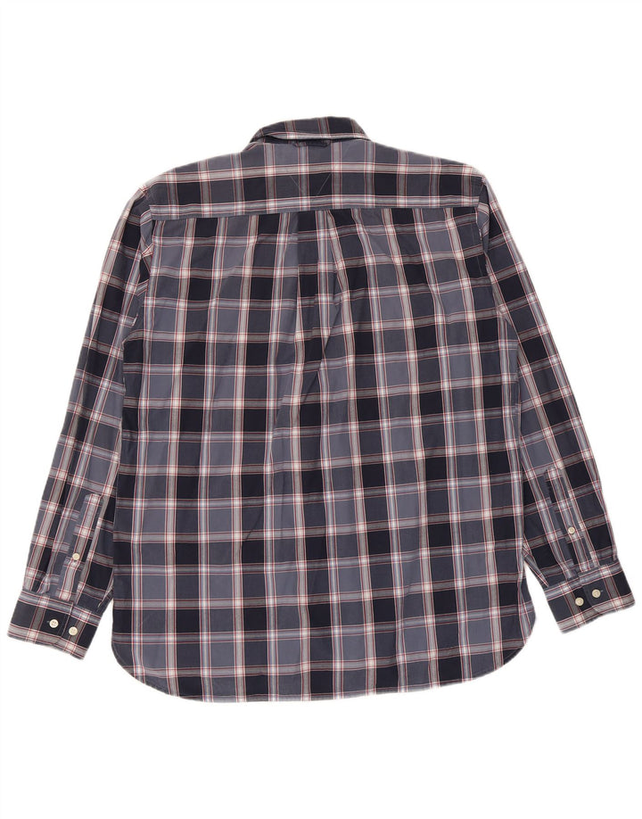 Camisa masculina Tommy Hilfiger média xadrez azul marinho de algodão