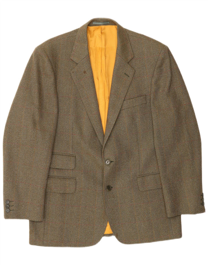 Jaqueta blazer masculina Magee com 2 botões UK 42 XL marrom xadrez lã