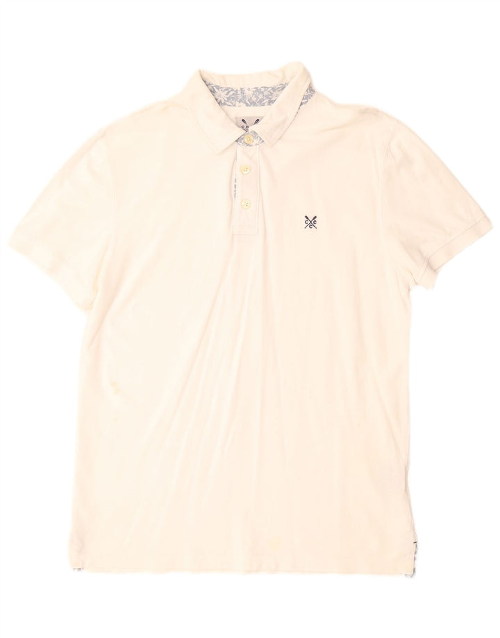 CREW CLOTHING Camisa polo masculina grande algodão branco