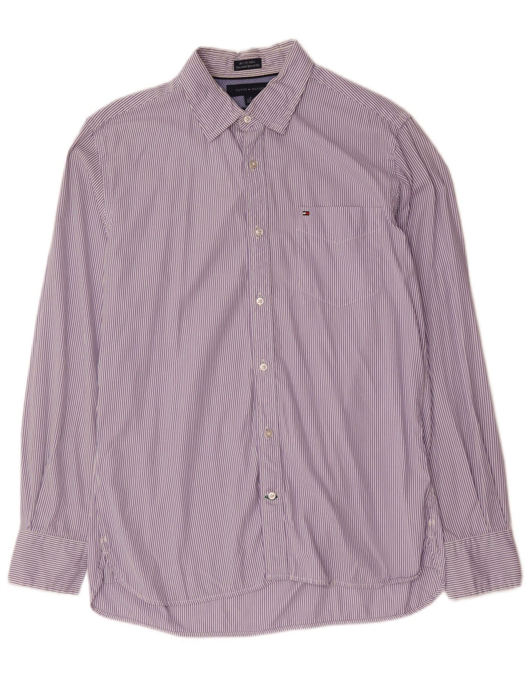 Tommy Hilfiger Mens Custom Fit Camisa Tamanho 15 1/2 Médio Roxo Listrado