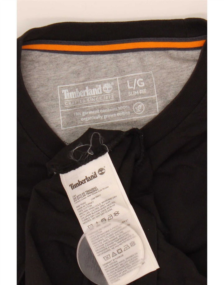 Timberland Mens Slim Fit Top Manga Longa Grande Algodão Preto