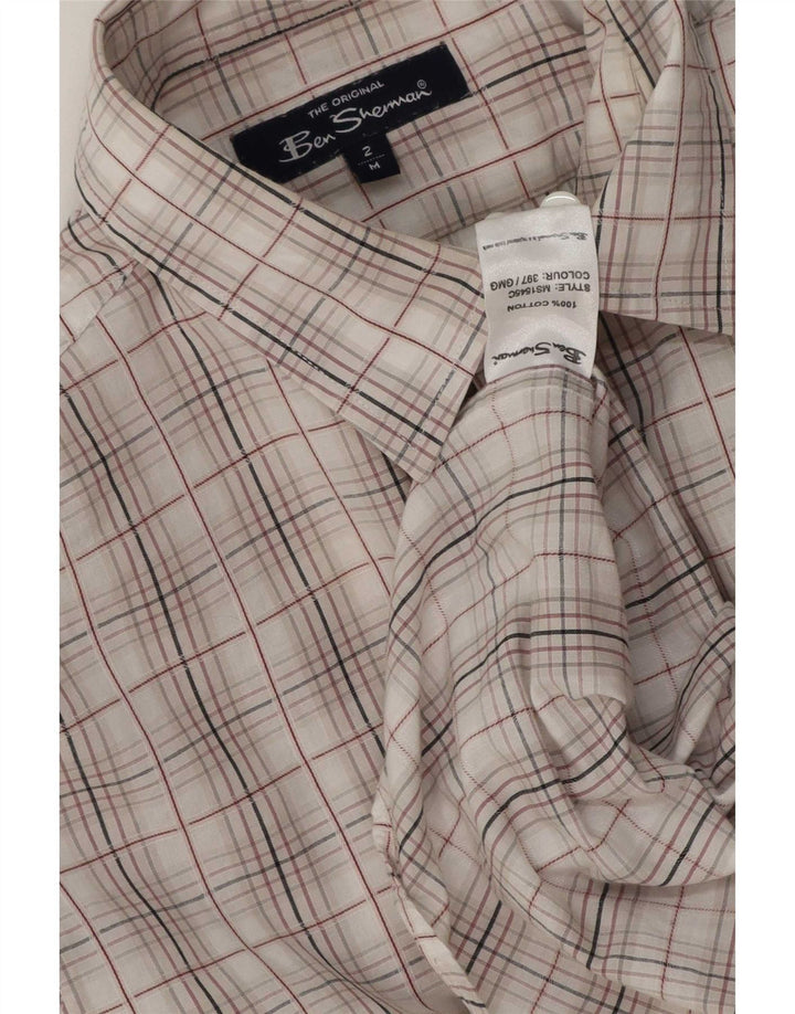 Camisa masculina Ben Sherman de algodão xadrez branco médio