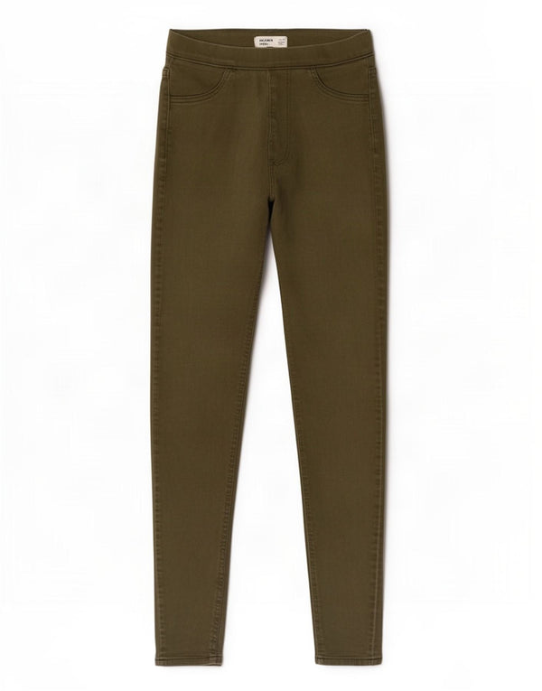 Calça jeans feminina Marks & Spencer UK 8 pequena W26 L30 algodão cáqui