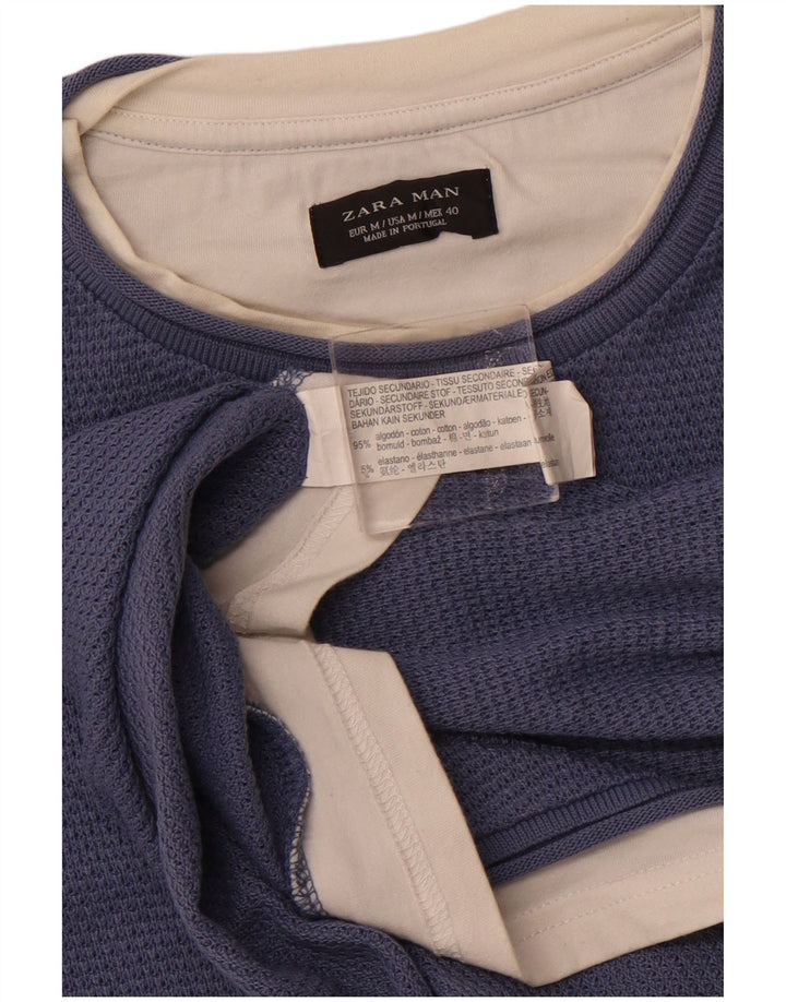 Camiseta masculina ZARA Top médio algodão azul marinho