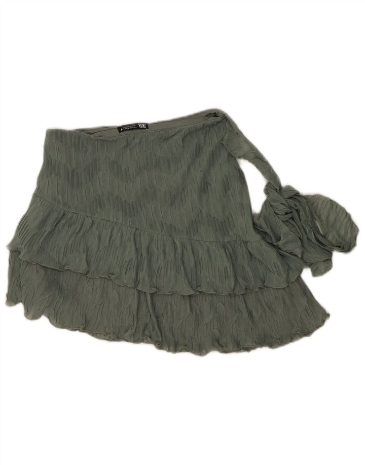 Mini saia feminina Zara em camadas pequena W26 poliéster verde