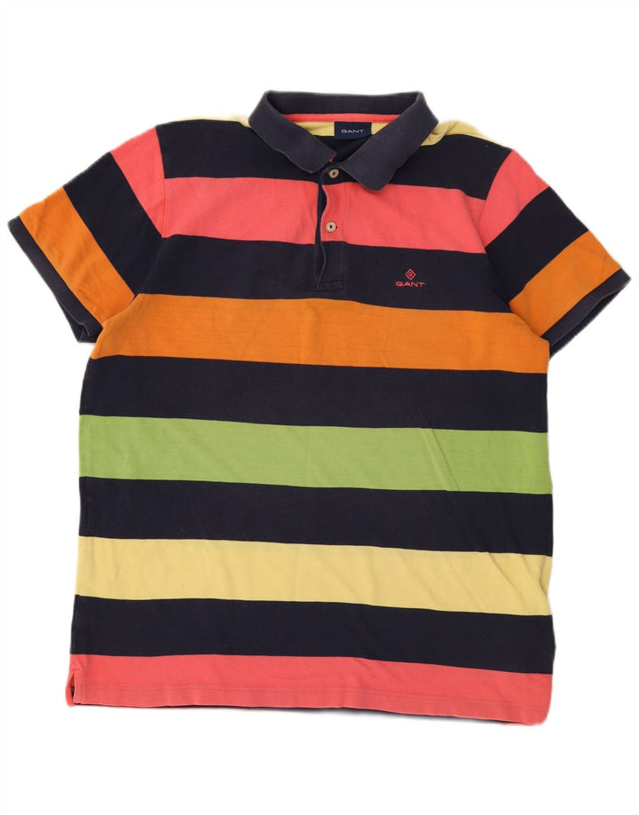 Camisa polo masculina de rugby Gant grande algodão listrado multicolorido