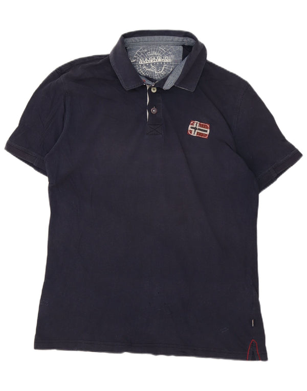 Camisa pólo geográfica masculina Napapijri algodão azul marinho médio