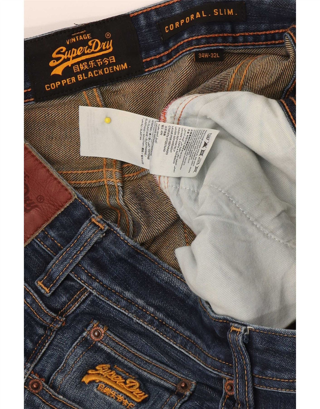 Superdry Mens Corporal Slim Jeans W34 L32 Azul Algodão