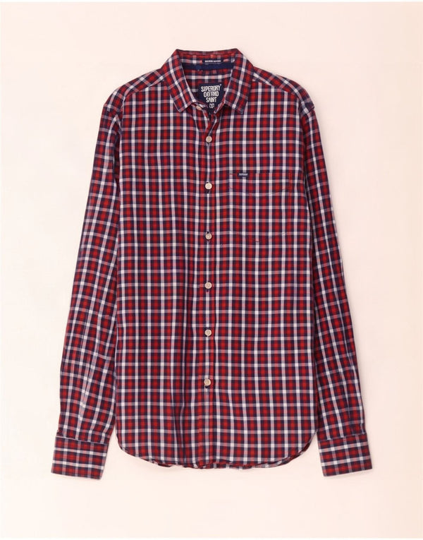Camisa masculina Superdry pequena xadrez vermelha de algodão