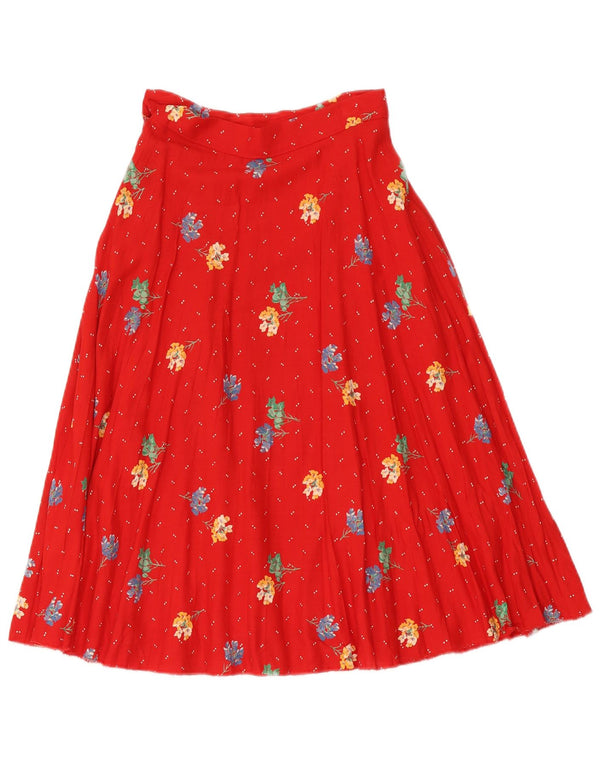 Saia plissada feminina vintage IT 40 pequena W26 floral vermelha