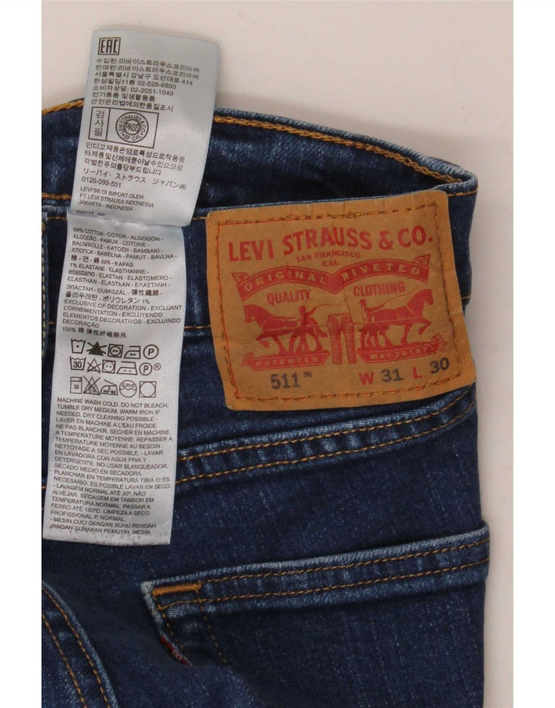 Levi's Masculino 511 Slim Jeans W31 L30 Azul Algodão