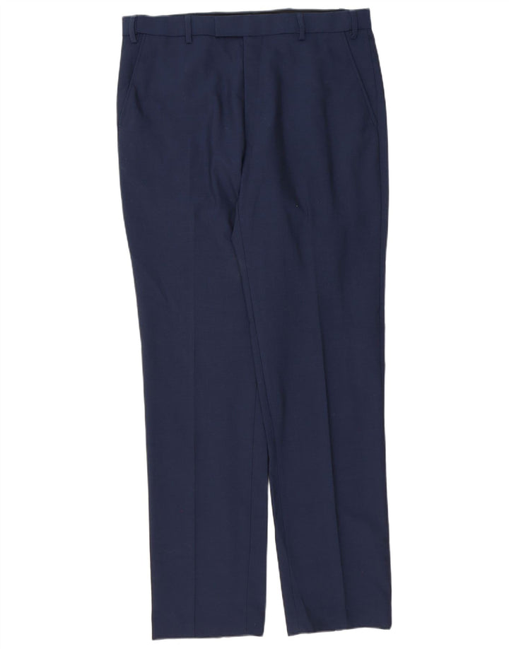 Calça masculina de terno reto Marks & Spencer W34 L33 azul