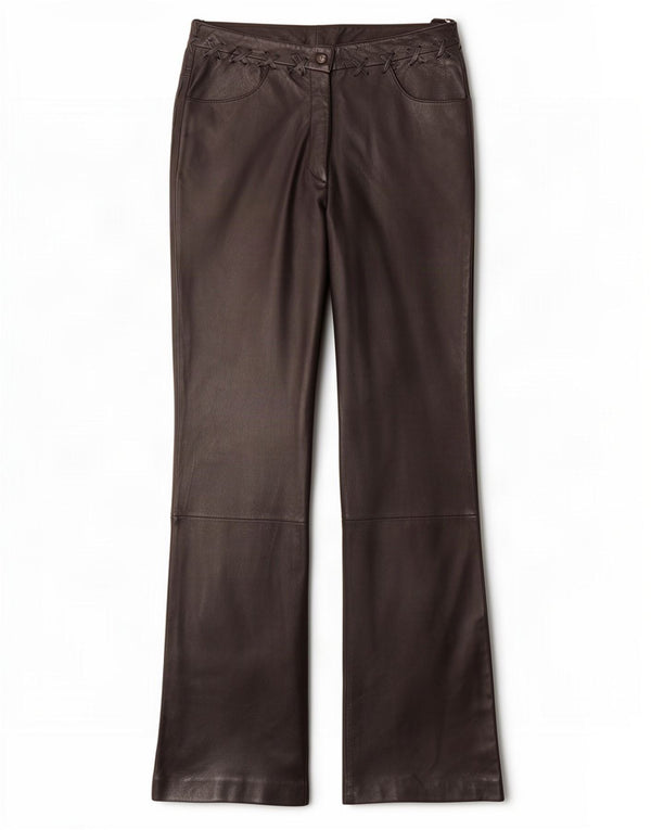 Calça feminina vintage de couro bootcut Reino Unido 12 médio W28 L32 preta