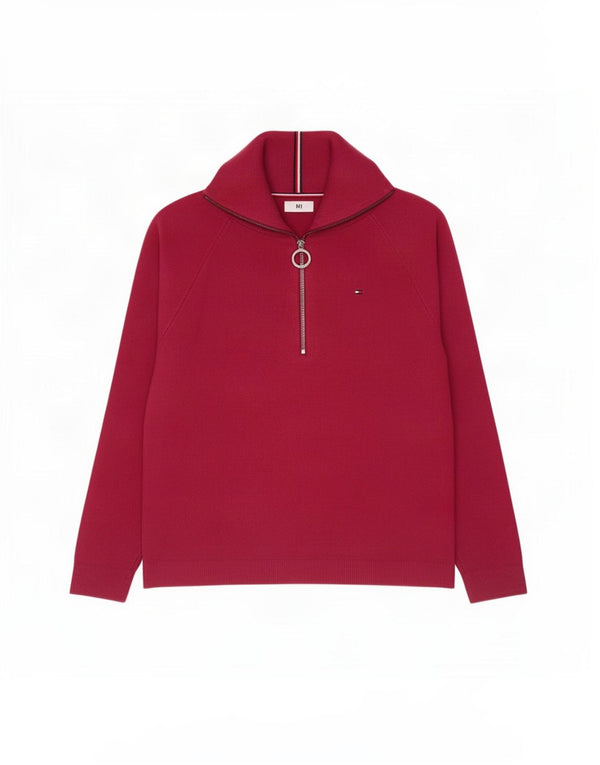 Suéter feminino Tommy Hilfiger com gola e zíper, Reino Unido 16, grande Borgonha