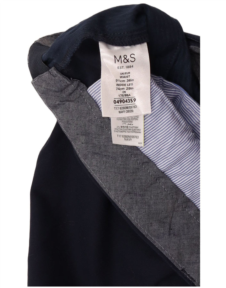 Calça masculina de terno reto Marks & Spencer W36 L27 poliéster azul marinho