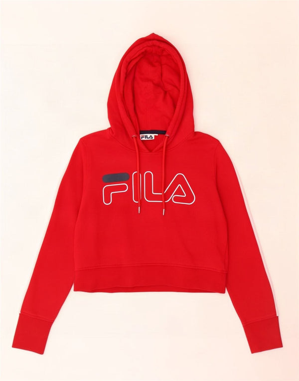 Fila feminino oversized crop gráfico moletom com capuz UK 6 XS algodão vermelho