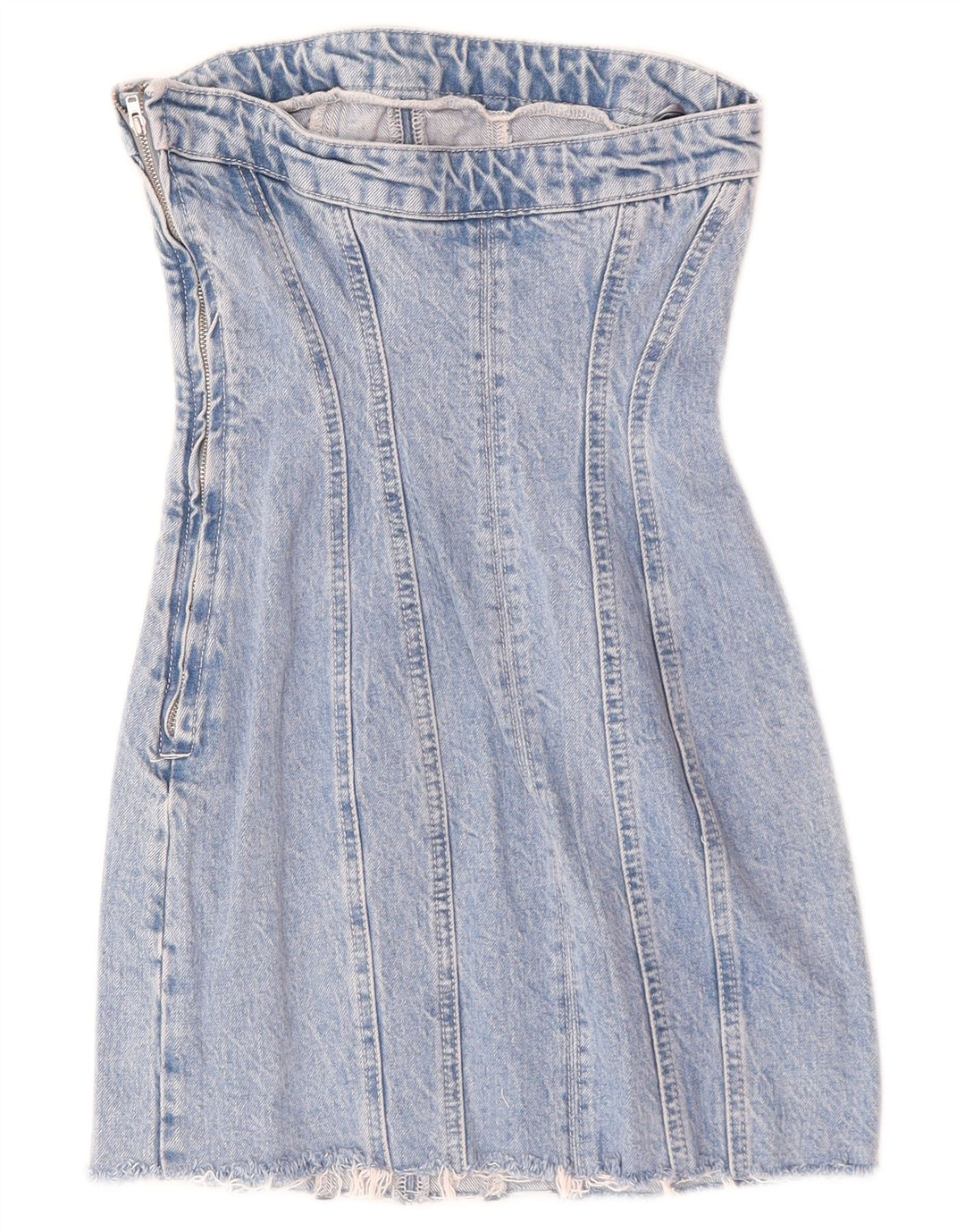 Vestido feminino jeans sem alças Zara Reino Unido 8 pequeno algodão azul