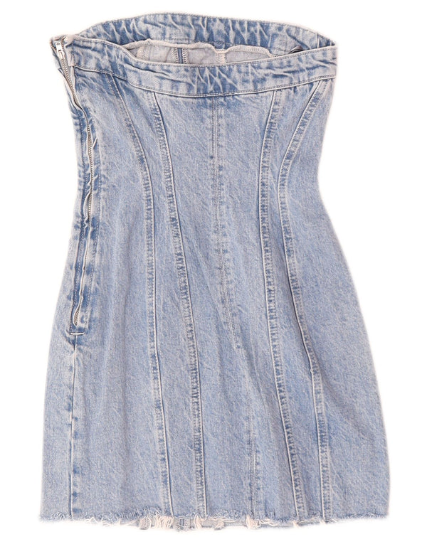 Vestido feminino jeans sem alças Zara Reino Unido 8 pequeno algodão azul