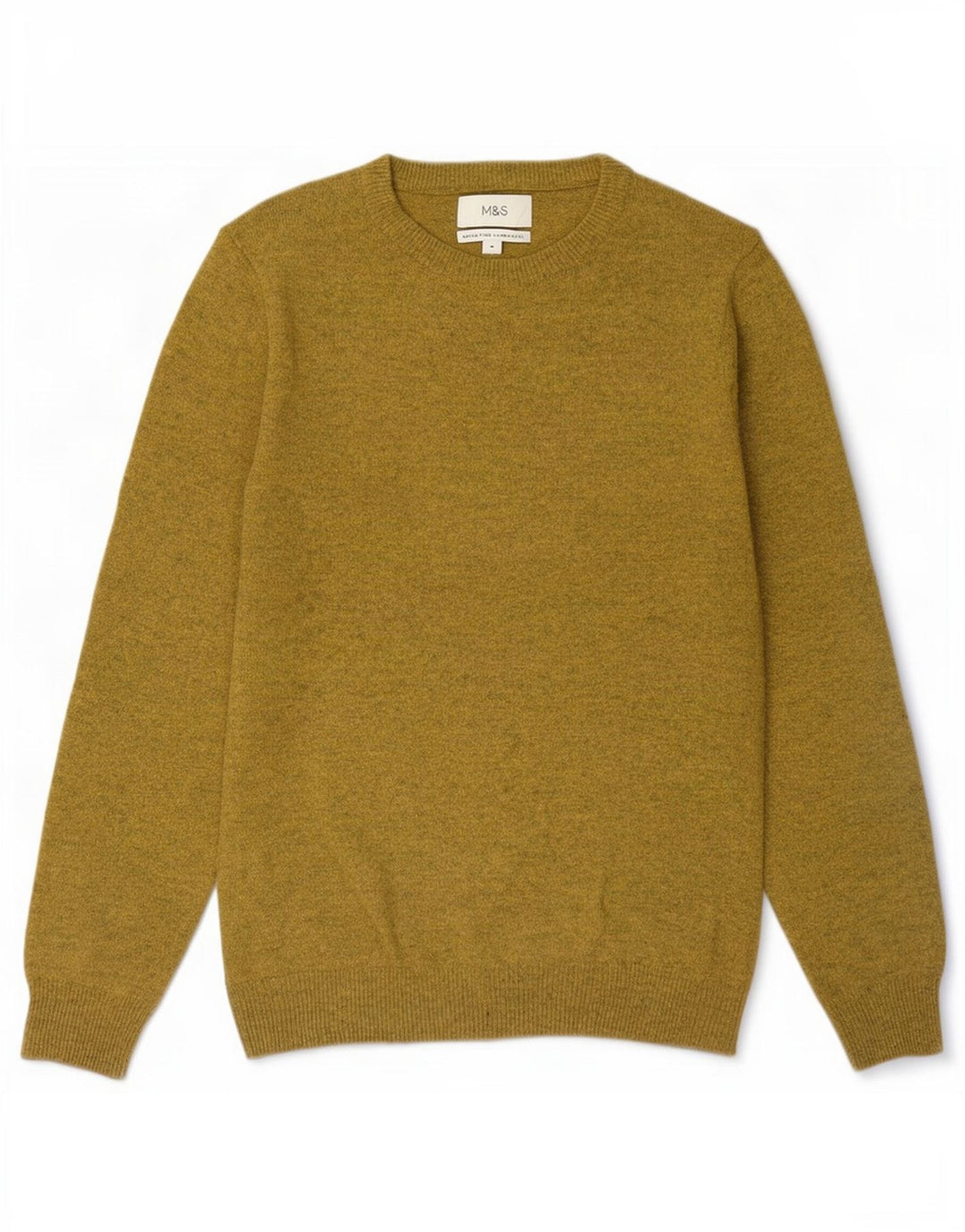 Suéter masculino Marks & Spencer com gola redonda, lã manchada amarela média