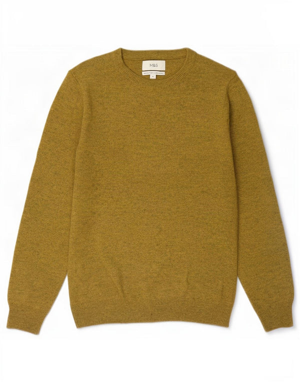 Suéter masculino Marks & Spencer com gola redonda, lã manchada amarela média