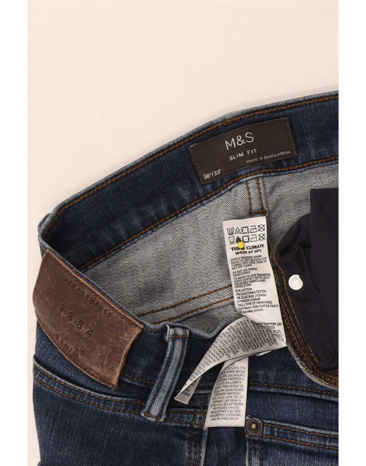 Marks & Spencer Mens Slim Jeans W38 L33 Azul Marinho Algodão