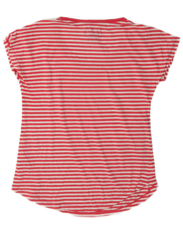 Adidas Womens Graphic T-Shirt Top UK 10 Pequena Risca Vermelha de Algodão