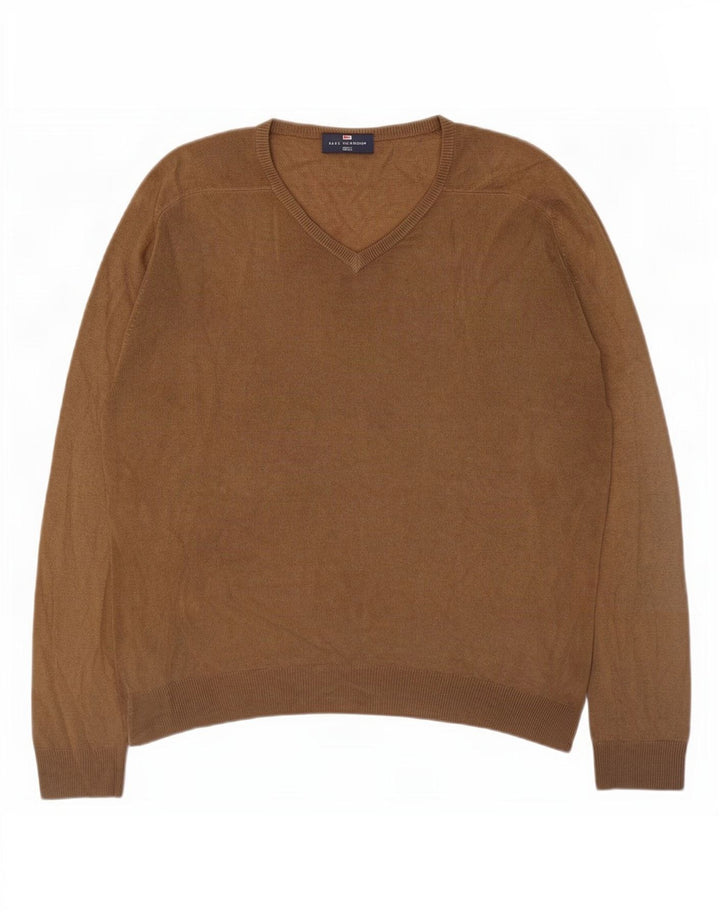 Suéter masculino Marks & Spencer Blue Harbor com decote em V médio bege