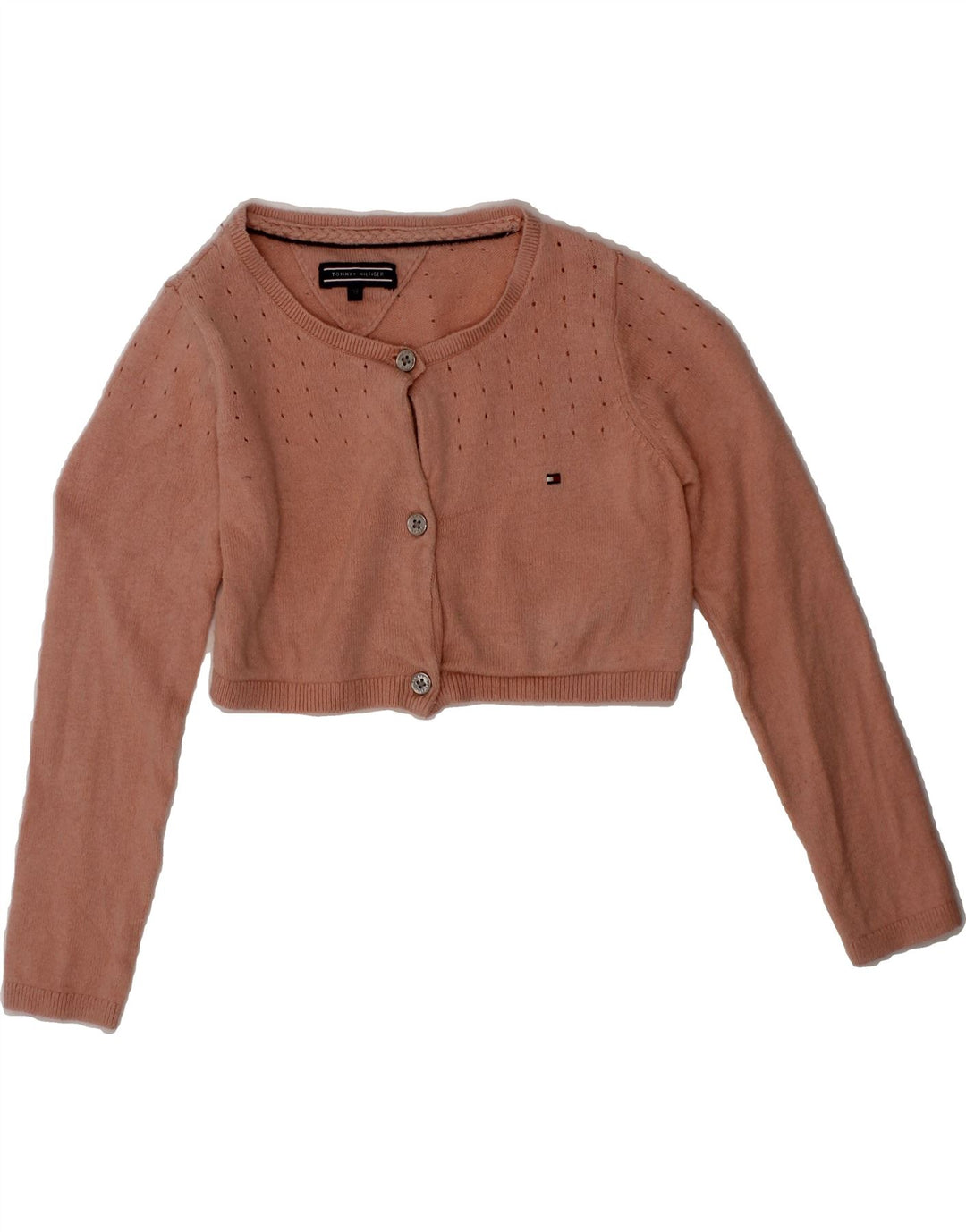 TOMMY HILFIGER Girls Crop Cardigan Sweater 2-3 Years Pink Cotton Vintage Tommy Hilfiger and Second-Hand Tommy Hilfiger from Messina Hembry 