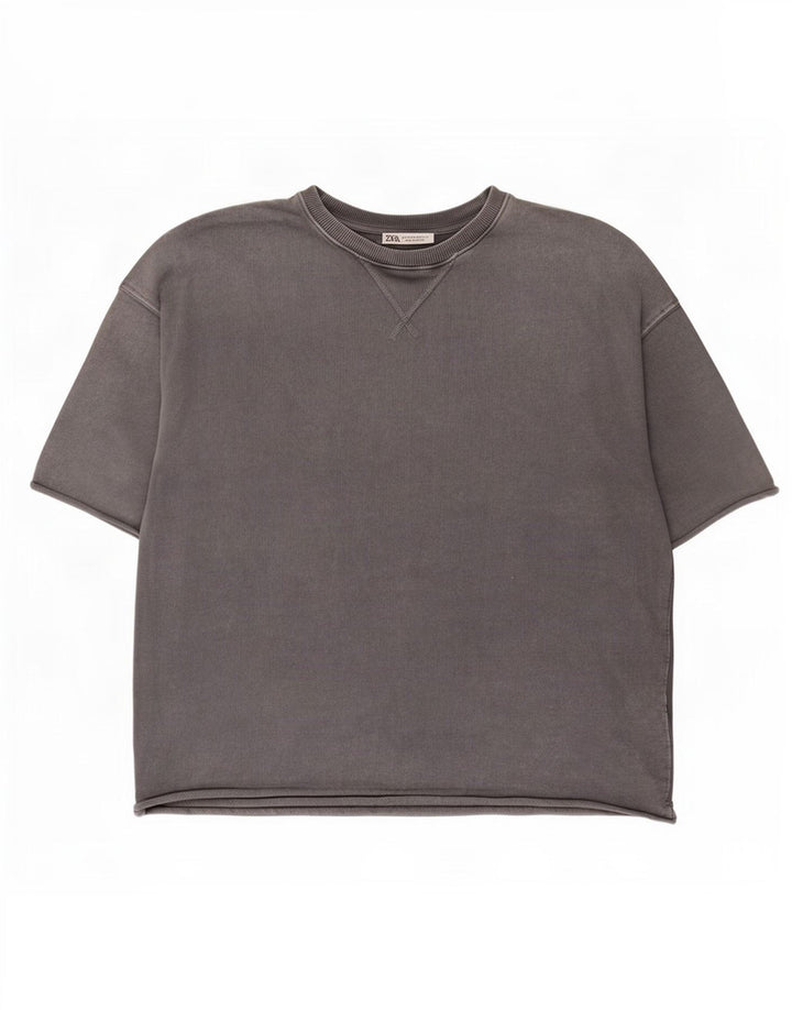 Camiseta masculina Zara Top cinza médio algodão