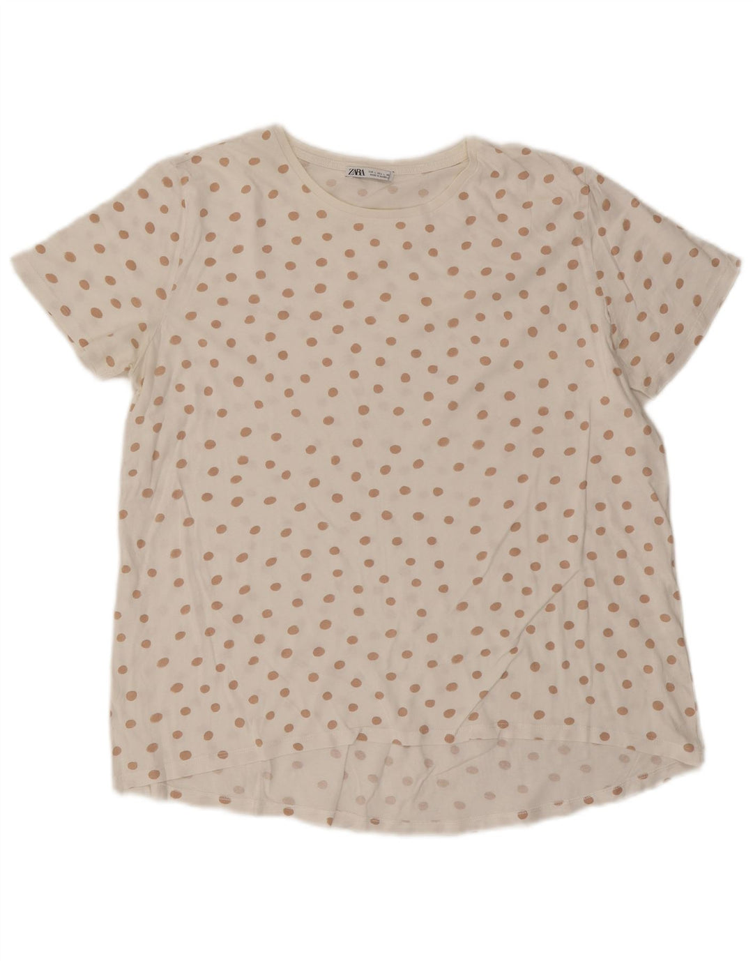 Camiseta feminina ZARA UK 16 grande bolinha branca