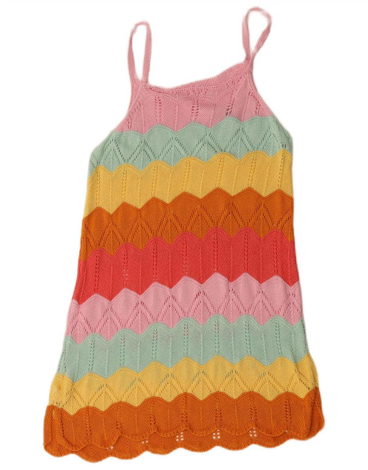 Vestido de verão feminino vintage de crochê UK 12 médio listrado multicolorido