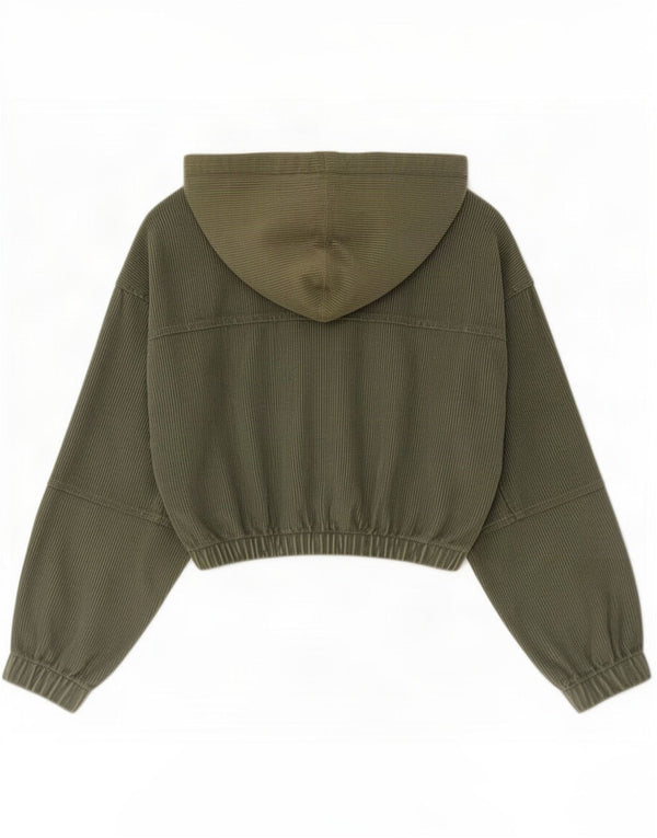 Jaqueta feminina de veludo com capuz Urban Outfitters UK 14 verde médio