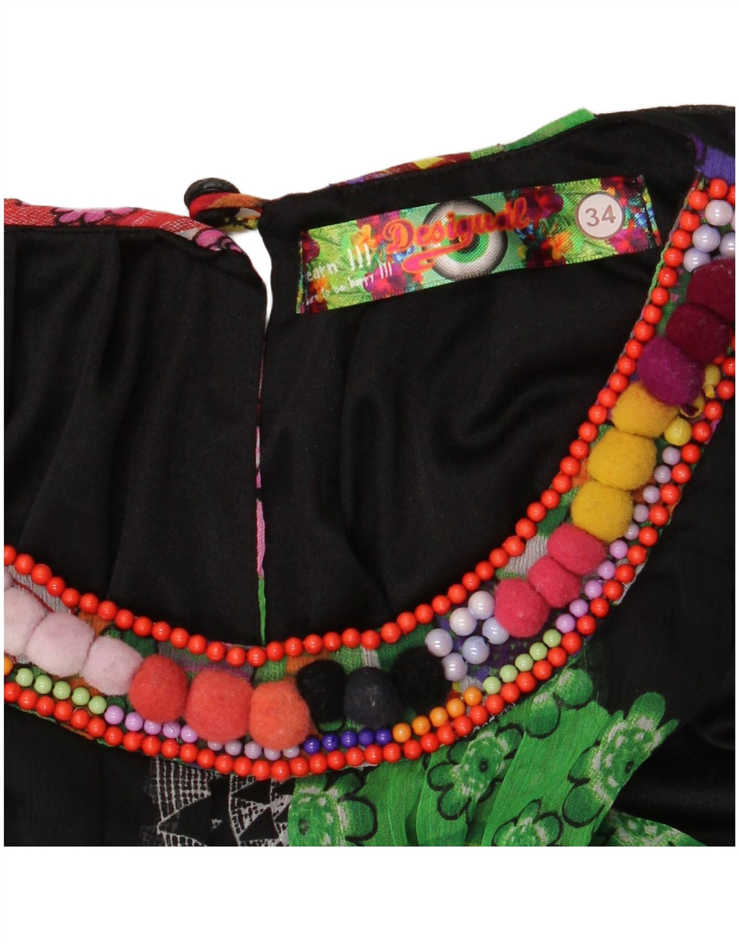 Desigual Vestido feminino oversized frente única EU 34 XS preto floral