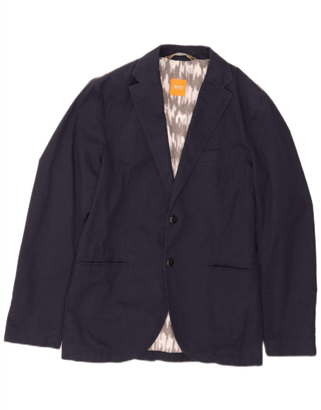 Jaqueta blazer masculina de 2 botões HUGO BOSS EU 46 pequeno algodão azul marinho