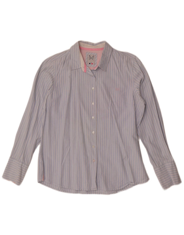Camisa feminina Crew Clothing UK 14 grande algodão listrado azul
