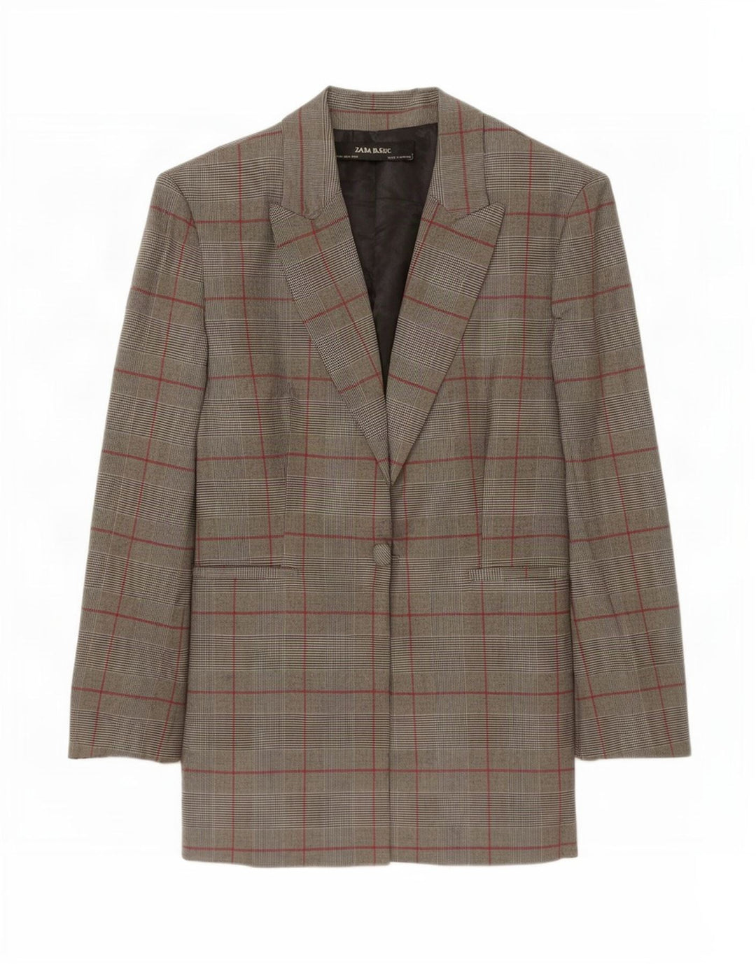 Jaqueta blazer feminina Zara com 1 botão Reino Unido 12 poliéster xadrez cinza médio