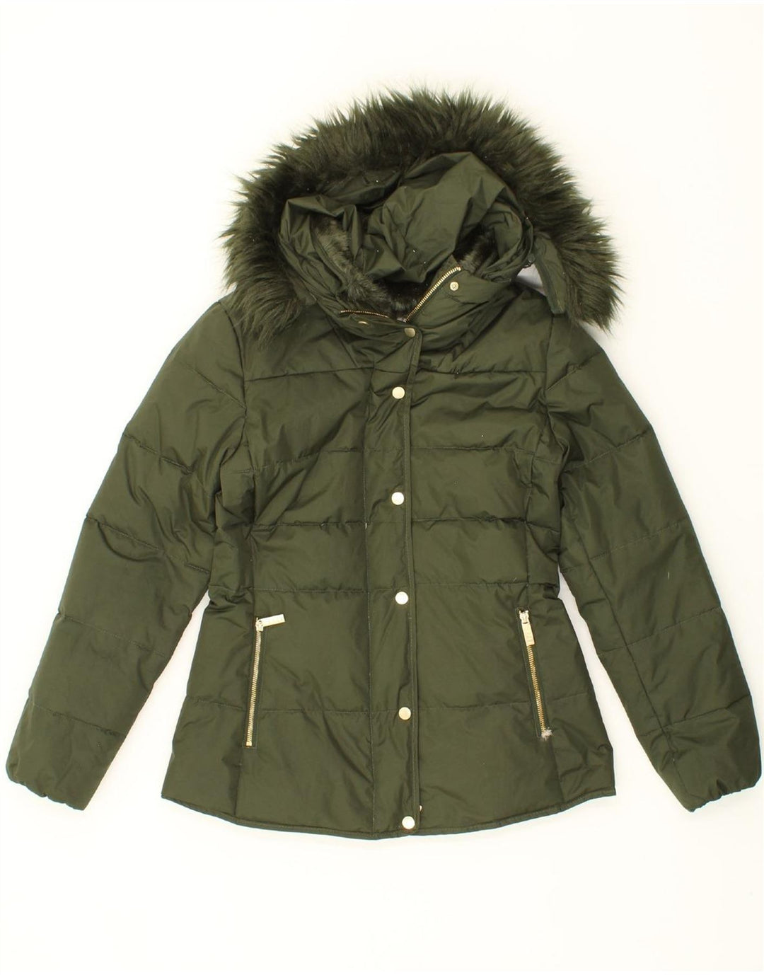 VINTAGE Womens Hooded Padded Jacket UK 12 Medium Green Polyester Vintage Vintage and Second-Hand Vintage from Messina Hembry 