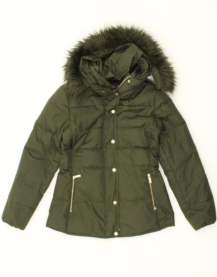 VINTAGE Womens Hooded Padded Jacket UK 12 Medium Green Polyester Vintage Vintage and Second-Hand Vintage from Messina Hembry 