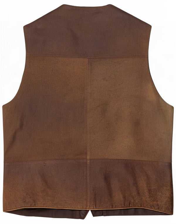 Vintage Mens Leather Gilet UK 44 2XL Brown