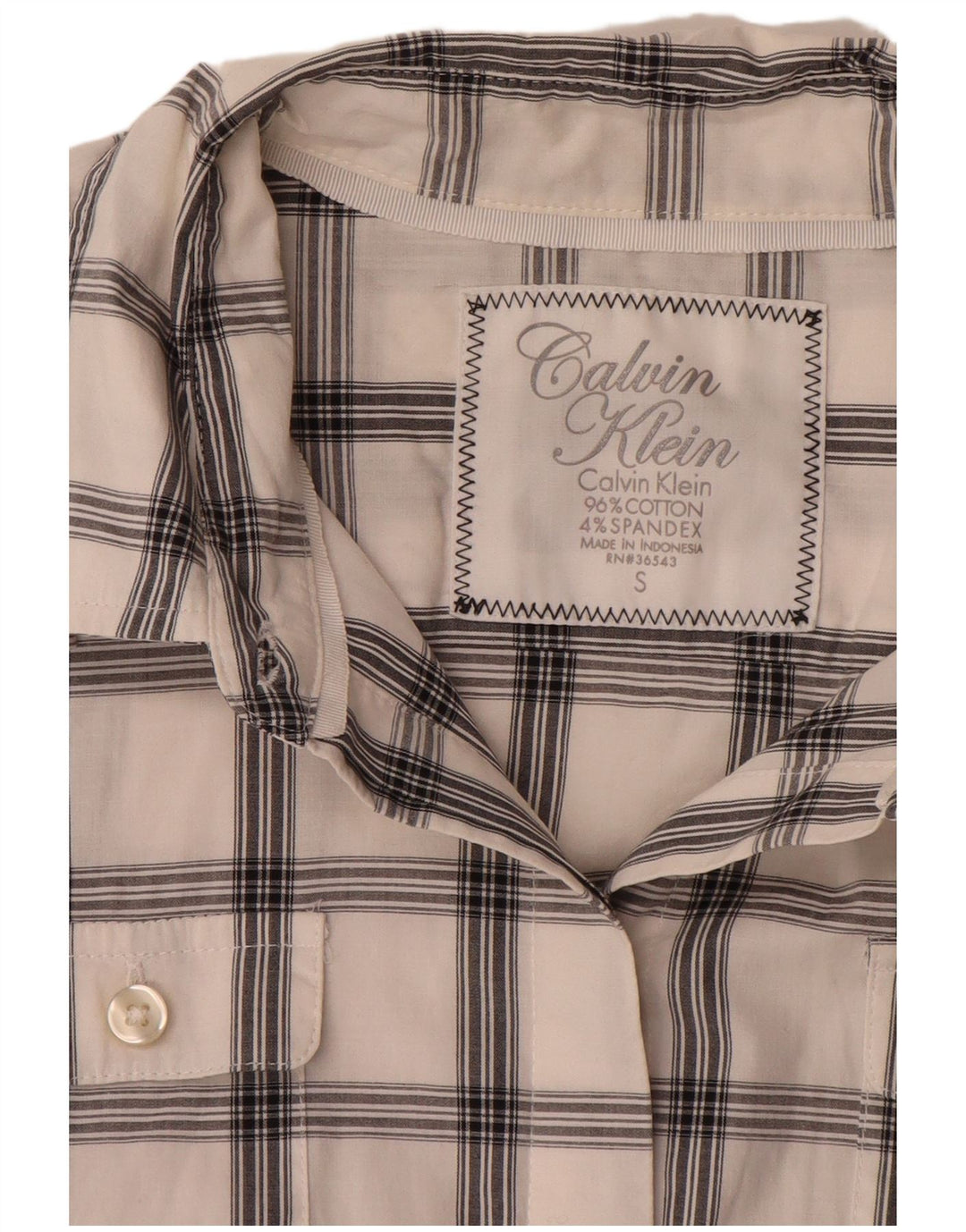 Camisa Calvin Klein Feminina UK 10 Pequeno Algodão Xadrez Branco