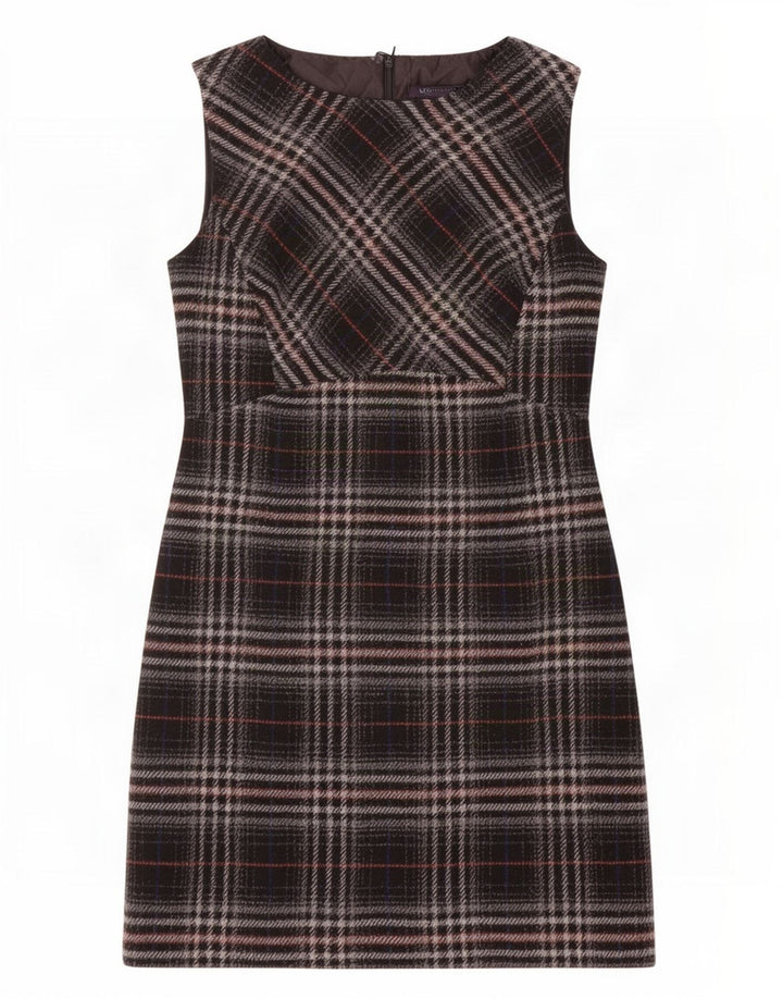 Vestido feminino Marks & Spencer sem mangas, UK 12, médio, preto, xadrez
