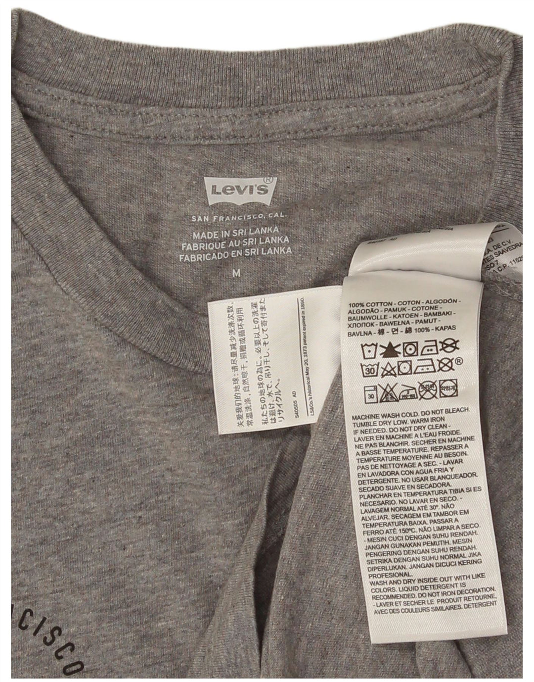 Camiseta gráfica masculina LEVI'S Top algodão manchado cinza médio