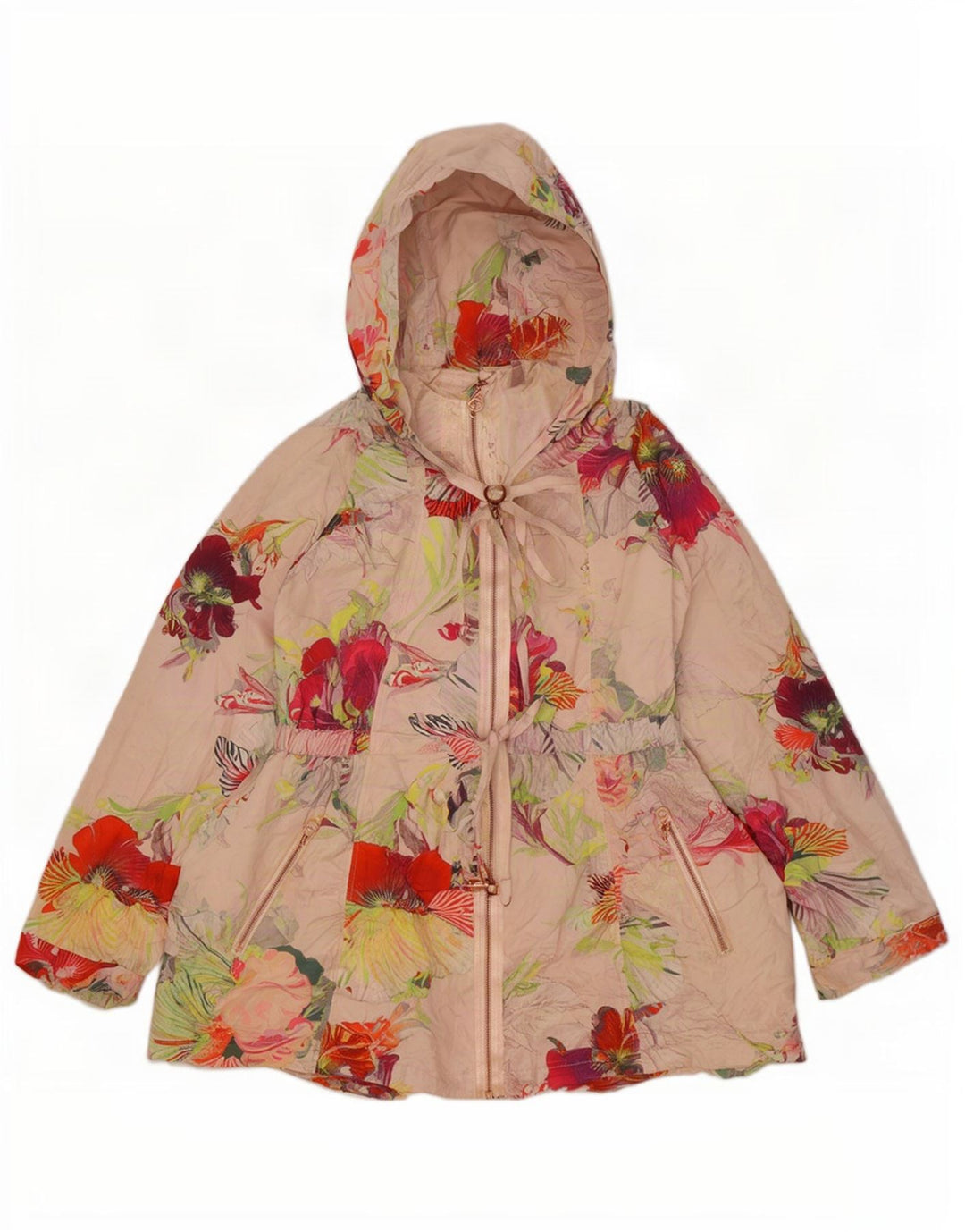 Jaqueta de chuva feminina com capuz Ted Baker tamanho 3 médio floral multicolorido