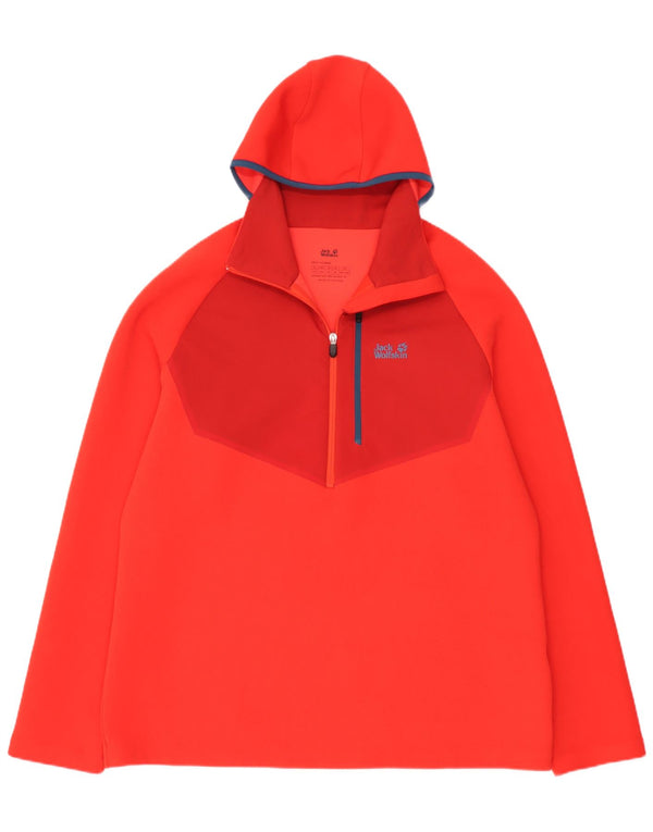 Jack Wolfskin Suéter masculino de lã com capuz e zíper no pescoço Reino Unido 48 3XL vermelho colorblock