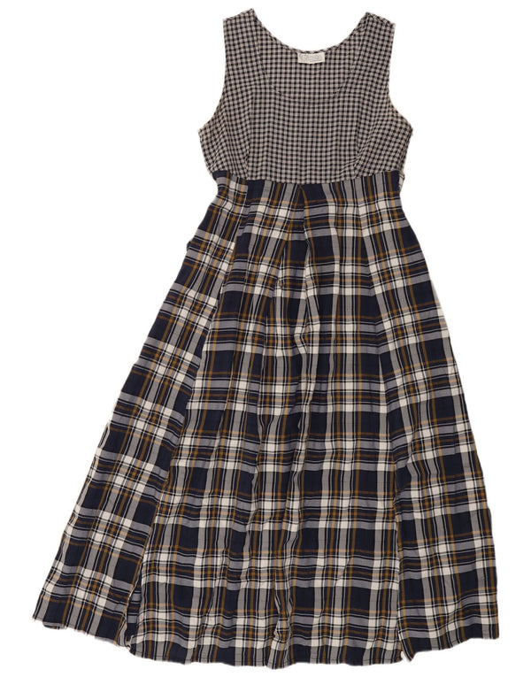 Vestido maxi feminino Cinzia sem mangas UK 12 xadrez azul marinho médio