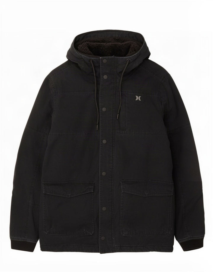 Jaqueta Parka masculina Hurley com capuz Reino Unido 36 pequeno algodão preto
