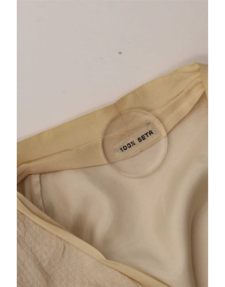 Jaqueta blazer feminina vintage com 3 botões Reino Unido 14 seda bege média