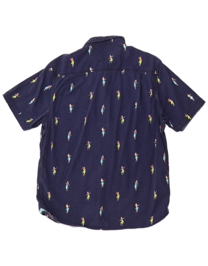 Camisa masculina Tommy Bahama com padrão abstrato de algodão azul marinho médio